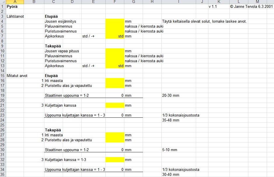 J Tervolan Excel-taulukko OTE