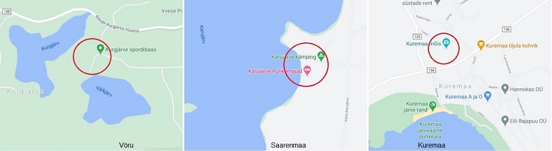 Jogevatr&auml;ffin kolme sijaintipaikkaa